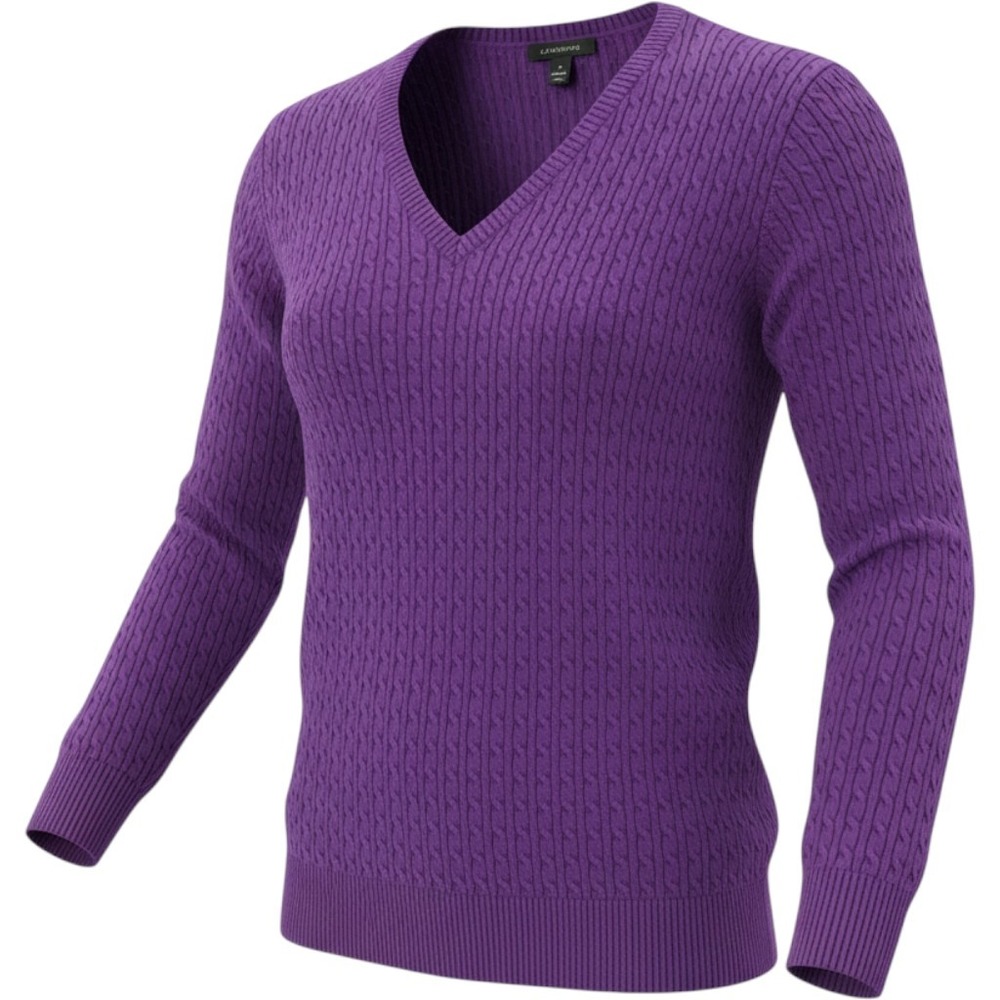 Lands' End Cable Knit Sweater Womens 1X Purple Excellent Supima Cotton V-Neck